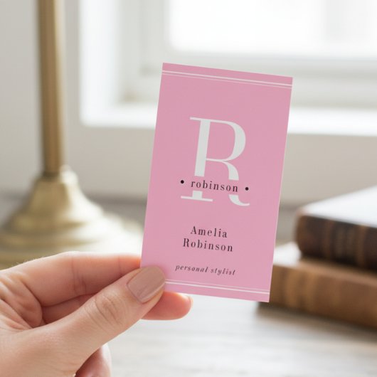Elegant professioneel monogram roze visitekaartje