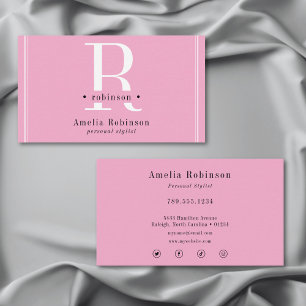 Elegant Professioneel Monogram Roze Zwart & Wit Visitekaartje
