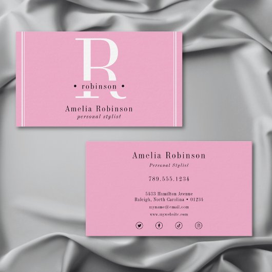 Elegant Professioneel Monogram Roze Zwart & Wit Visitekaartje