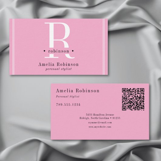 Elegant Professioneel Monogram Roze Zwart & Wit Visitekaartje