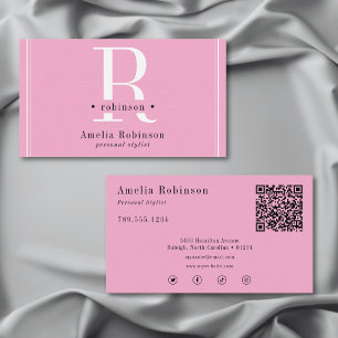 Elegant Professioneel Monogram Roze Zwart & Wit Visitekaartje