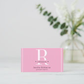 Elegant Professioneel Monogram Roze Zwart & Wit Visitekaartje (Staand voorkant)