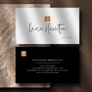 Elegant professioneel monogram zwart en wit visitekaartje