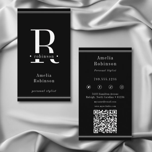 Elegant professioneel monogram zwart visitekaartje