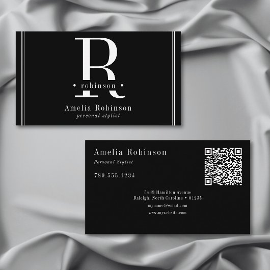 Elegant professioneel monogram zwart-wit visitekaartje