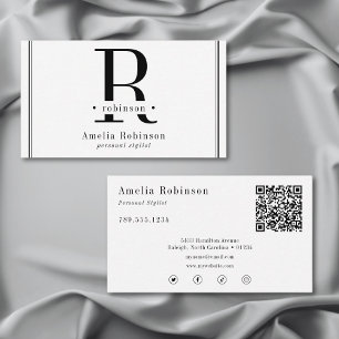 Elegant professioneel monogram zwart-wit visitekaartje
