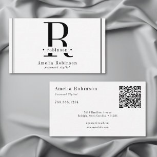Elegant professioneel monogram zwart-wit visitekaartje
