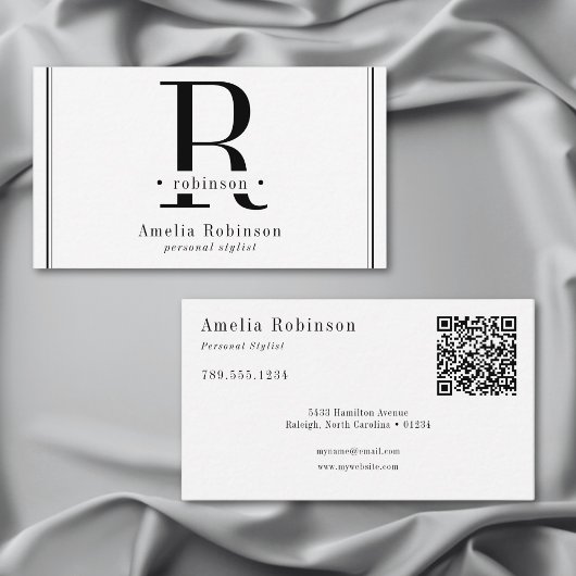 Elegant professioneel monogram zwart-wit visitekaartje
