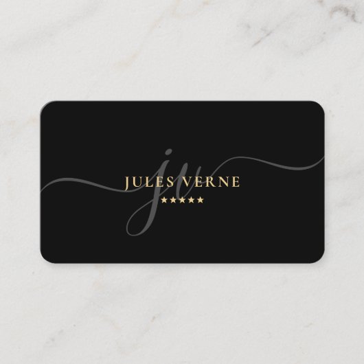 Elegant Professioneel Script Monogram Zwart Minima Visitekaartje (Voorkant)