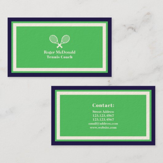 Elegant professioneel tennis groen omgevormd visitekaartje (Voorkant / Achterkant)