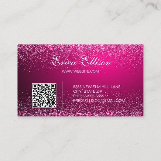 Elegant Professioneel Zakelijk QR Code Roze Zilver Visitekaartje (Achterkant)