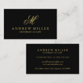 Elegant Professioneel Zwart en Goud Monogram Visitekaartje (Voorkant / Achterkant)