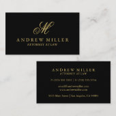 Elegant Professioneel Zwart en Goud Monogram Visitekaartje (Voorkant / Achterkant)