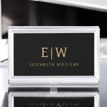 Elegant Professioneel Zwart Goud Monogram Visitekaarthouder<br><div class="desc">Houd uw contacten georganiseerd in stijl met deze Elegant Professional Black Gold Monogram Business Card Case. Met een strakke zwarte afwerking met een gedurfd faux gold monogram, voegt dit hoesje een vleugje luxe toe aan uw dagelijkse benodigdheden. Compact en duurzaam, ideaal voor netwerkevenementen, clientvergaderingen of dagelijks gebruik van de kantoor....</div>