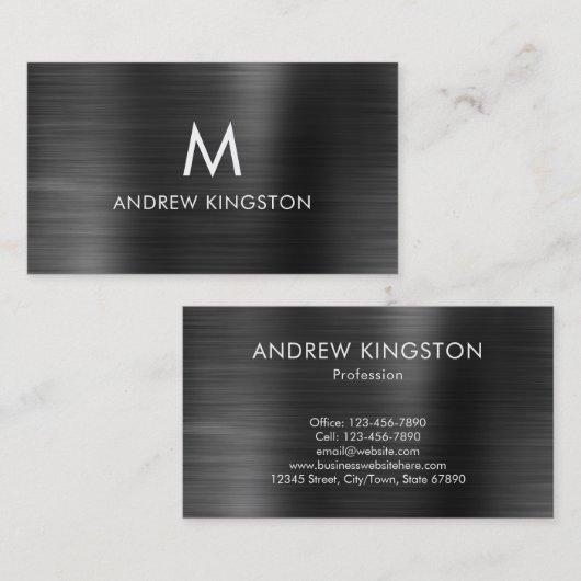 Elegant professioneel zwart grijs geborsteld staal visitekaartje (Voorkant / Achterkant)
