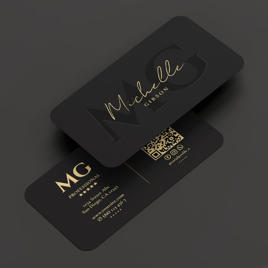 Elegant Professioneel Zwart Modern Monogram Visitekaartje
