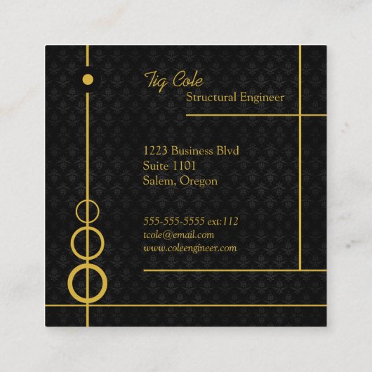 Elegant professioneel zwart patroon vierkante visitekaartje (Achterkant)