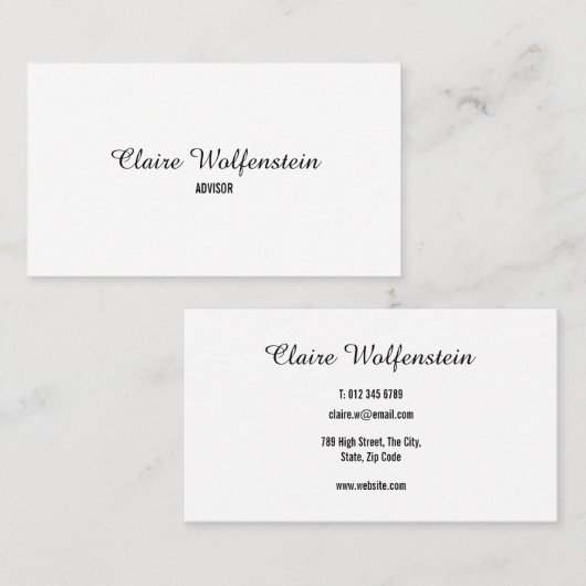 Elegant Professioneel Zwart-Wit Script Visitekaartje (Voorkant / Achterkant)