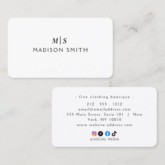 Elegant Professionele Eenvoudige Monogram Minimali Visitekaartje (Voorkant / Achterkant)