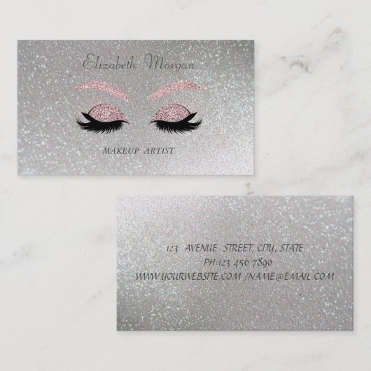 Elegant Proffesional Silver Glitter Faux Lashes Visitekaartje (Voorkant / Achterkant)