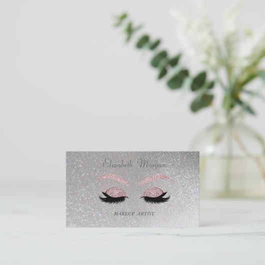 Elegant Proffesional Silver Glitter Faux Lashes Visitekaartje (Staand voorkant)
