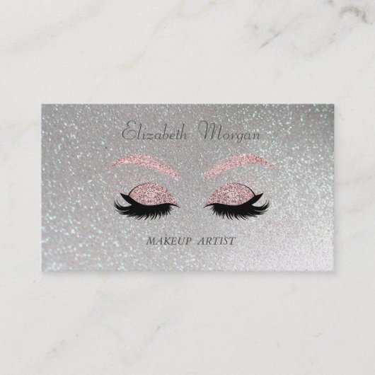 Elegant Proffesional Silver Glitter Faux Lashes Visitekaartje (Voorkant)