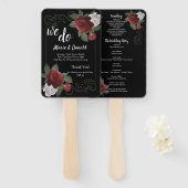 Elegant programma met bordeauxrode en roze bloemen handwaaier (Voorkant en achterkant)