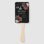 Elegant programma met bordeauxrode en roze bloemen handwaaier (Voorkant)