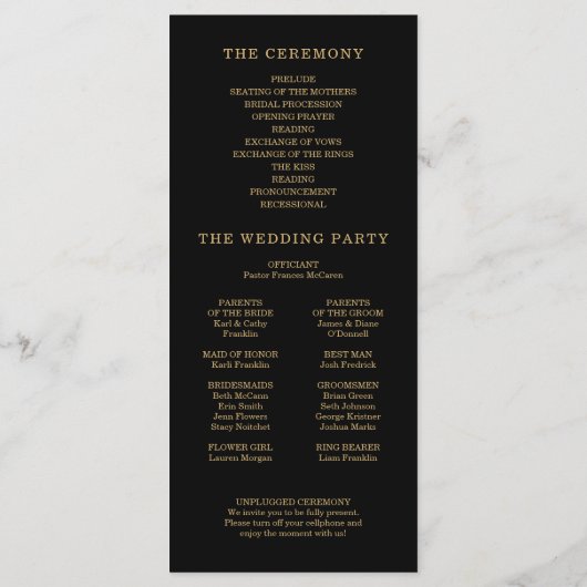 Elegant-programma's voor minimale gouden bruiloft  programmakaart (Achterkant)