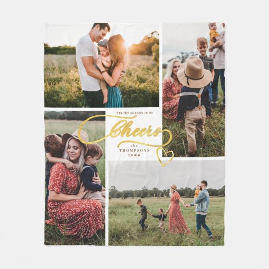 Elegant Proost Gouden Kerstmis Vier Fotocollage Fleece Deken (Voorkant)