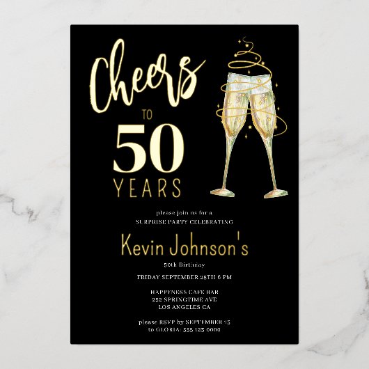 Elegant proost op 50 jaar 50ste verjaardagsfeestje folie uitnodiging (Voorkant)