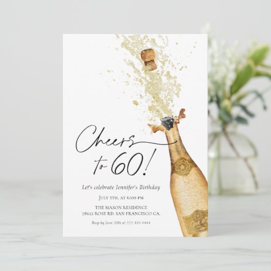 Elegant Proost op 60 Verjaardag Foto Uitnodiging (Staand voorkant)