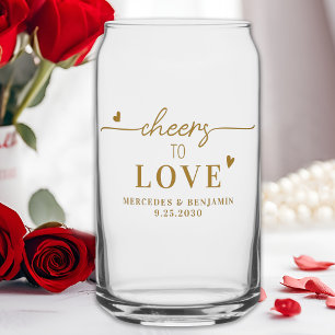 Elegant proost op Custom Gold Hearts bruiloft Blikvorm Glas