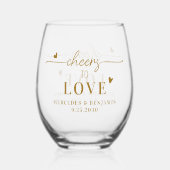 Elegant proost op Custom Gold Hearts bruiloft Wijnglas Zonder Voet (Voorkant)