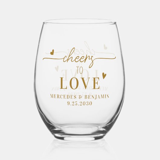 Elegant proost op Custom Gold Hearts bruiloft Wijnglas Zonder Voet (Achterkant)
