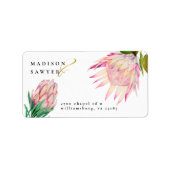 Elegant Protea Roze Goud Bruiloft Retouradres Etiket (Voorkant)