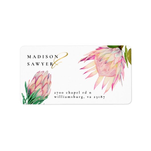 Elegant Protea Roze Goud Bruiloft Retouradres Etiket (Voorkant)