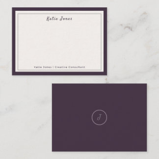 Elegant Pruim Paars Zilver Signature Monogram Logo Notitiekaartje