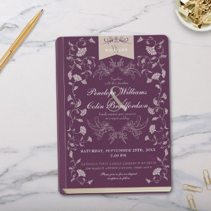 Elegant Pruim Tan Bloemenboek Hoesje Bruiloft Kaart