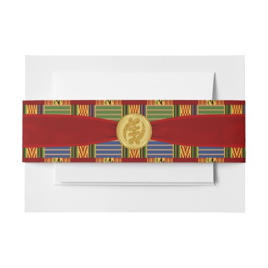 Elegant Pset Kente Wedding Invitation Belly Band Uitnodigingen Wikkel (Voorkant Voorbeeld)