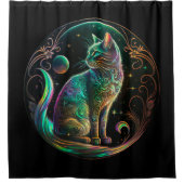 Elegant Psychedelic Cat Modern Artwork | Douchegordijn (Voorkant)