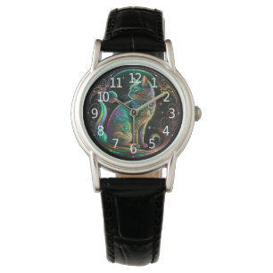 Elegant Psychedelic Cat Modern Artwork   Horloge