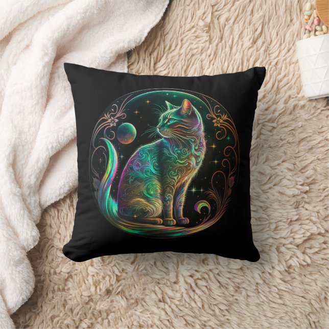 Elegant Psychedelic Cat Modern Artwork | Kussen (Deken)