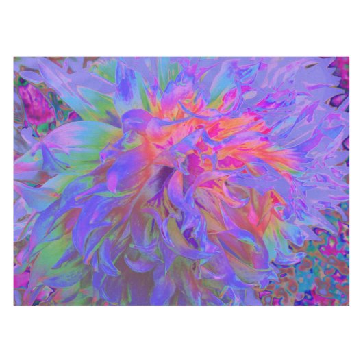 Elegant Psychedelic Decorative Dahlia Flower Tafelkleed (Voorkant (Horizontaal))
