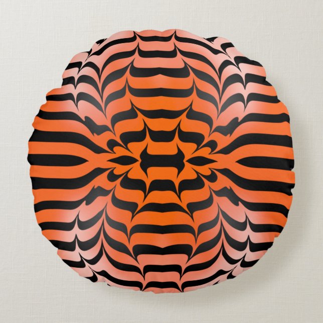 Elegant Psychedelic Oranje Black Tiger Skin Print Rond Kussen (Voorkant)