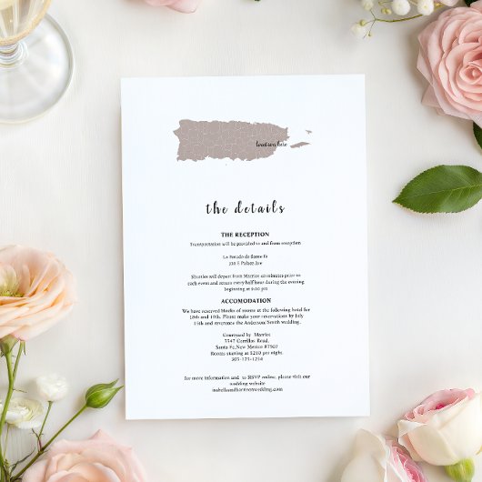 ELEGANT Puerto Rico Wedding Invitation Details Kaart