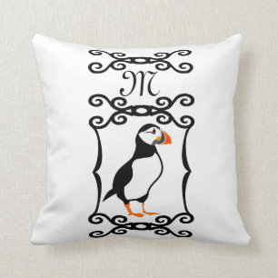 Elegant Puffin in een Frans ijzermonogram van het  Kussen