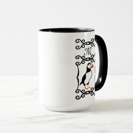 Elegant Puffin in een Frans ijzermonogram van het  Mok (Voorkant rechts)