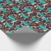 Elegant Pug Dog in Teal Sweater Purple & Gold Cadeaupapier (Hoek)