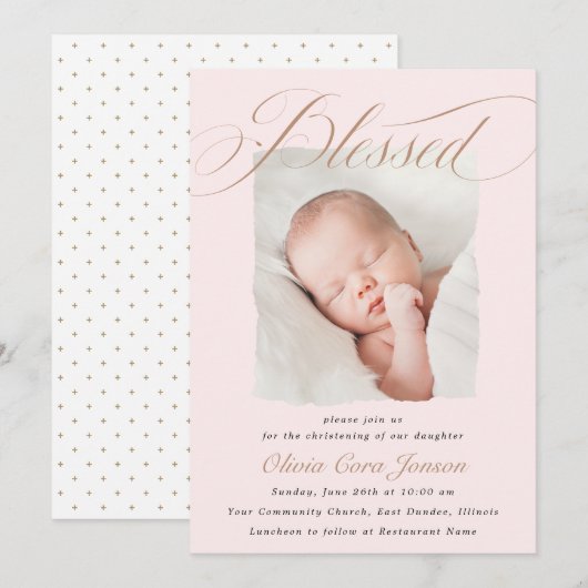 Elegant puin roze pastaafdop foto in kaart (Voorkant / Achterkant)